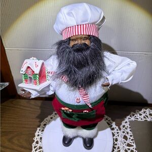 Black Festive Santa Chef Doll with Gingerbread House